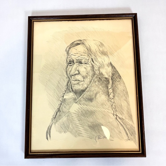 Native American Pencil Sketch By Thomas R. Voorhis Artist Signed Framed - Picture 1 of 7